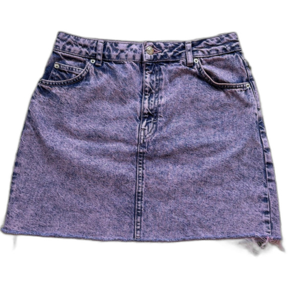 Topshop Dresses & Skirts - Topshop Moto Denim Mini Skirt Womens 8 Purple Acid Wash Raw Hem 90s RARE ASOT